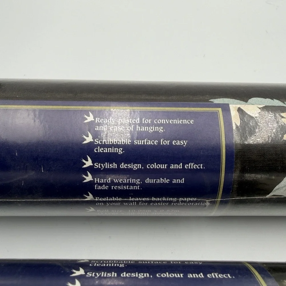 2 VTG 90s Colorall Ready Pasted Vinyl Wallpaper Majesty Floral 11 Yards Retro‎